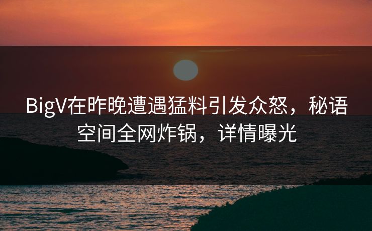 BigV在昨晚遭遇猛料引发众怒，秘语空间全网炸锅，详情曝光
